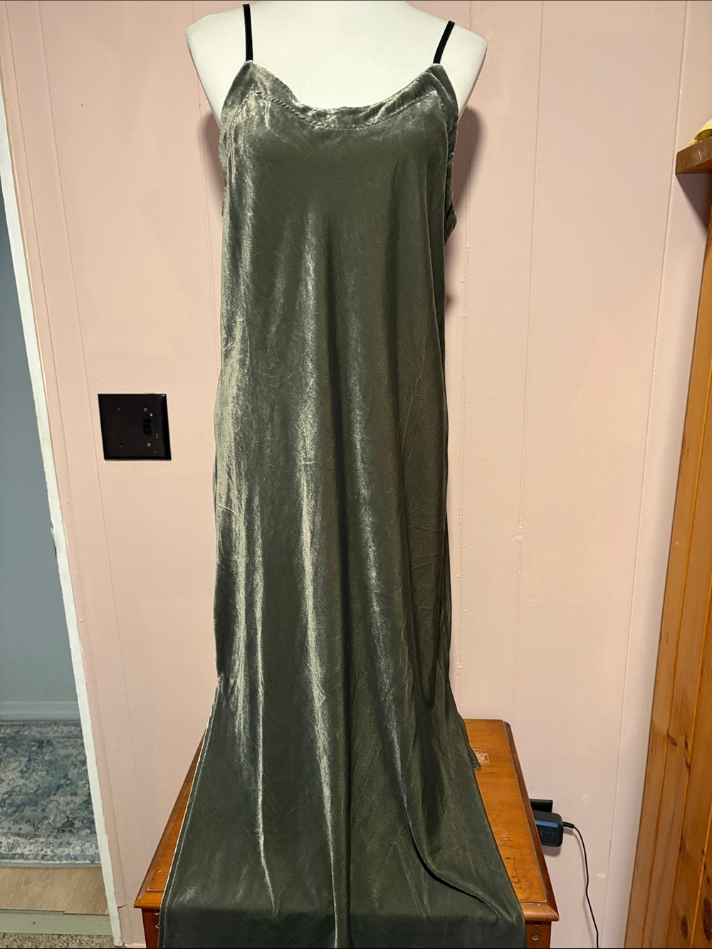 Splendid Olive Green Velvet Maxi Slip Dress